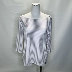 FootJoy Golf Shirt Polo Womens Boatneck 3/4 Sleeve Large Purple Striped MSRP $68